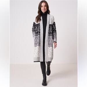 Autumn Cashmere Sequin Jacquard Coatigan Women’s Small Grey White Long Luxe